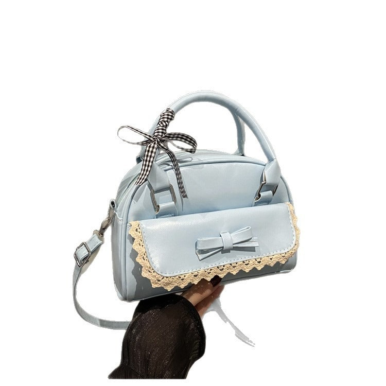 Cute Korean Style Handbag with Bow and Lace Trim, Fashionable Crossbody Bag for Women, Simple and Sweet Design
