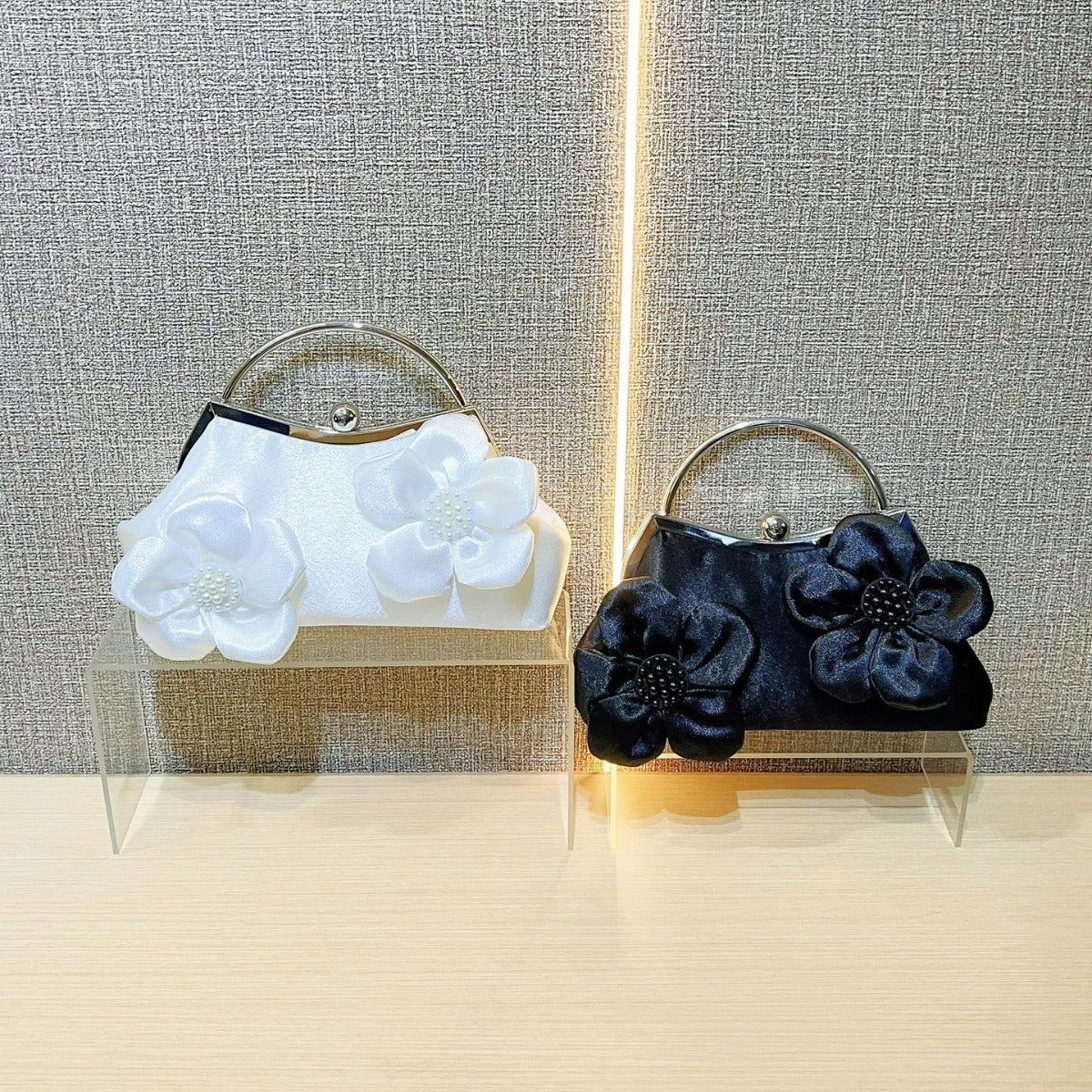 Elegant Floral Satin Clutch Bag with Pearl Center Design for Wedding, Evening Events, and Traditional Outfits