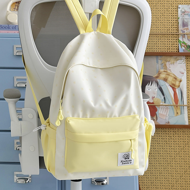 Cute Star Pattern Backpack for Students - Lightweight, Large Capacity, Nylon Material with Soft Inner Lining