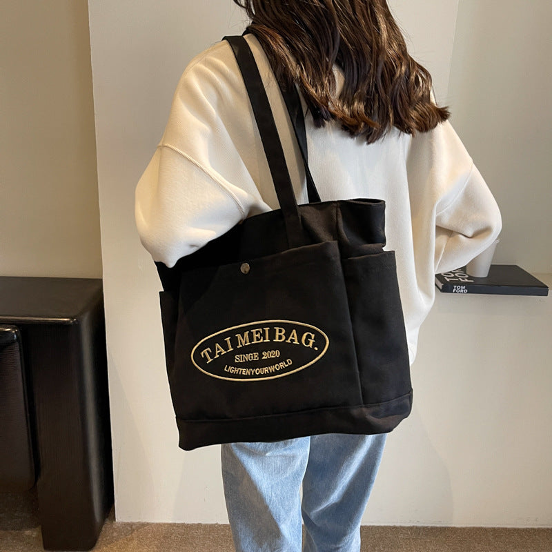2025 New Fashion Canvas Tote Bag for Women, Large Capacity Casual Shoulder Bag with Letter Logo, Perfect for Daily Commute and College