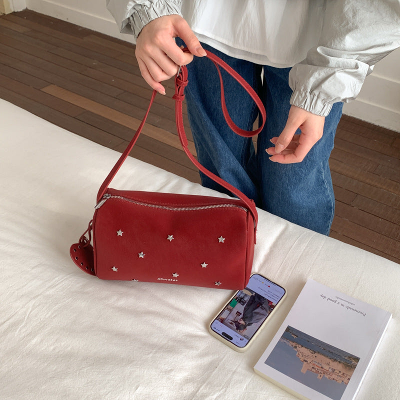 XINGX Rivet Crossbody Bag New Korean Fashion Large Capacity Shoulder Bag with Love Ornaments