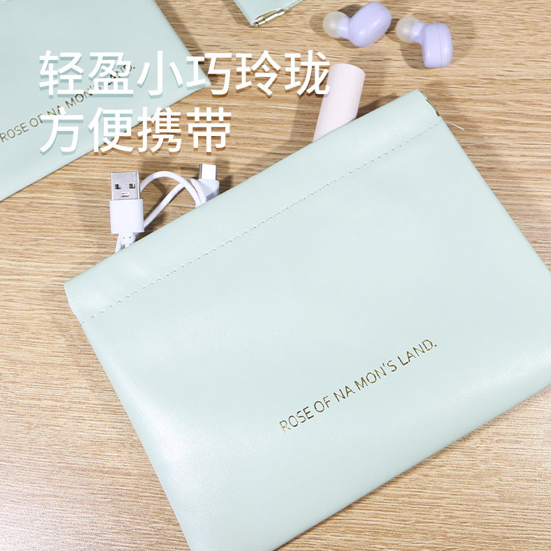 Minimalist PU Wallet with Auto-Closure Design for Earphones, Makeup, and Daily Essentials - Compact & Stylish
