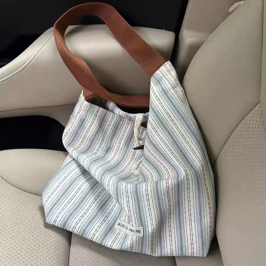 Striped Canvas Women's Tote Large Capacity Shoulder Bag Soft Texture Casual Versatile Daily Commuter Bag
