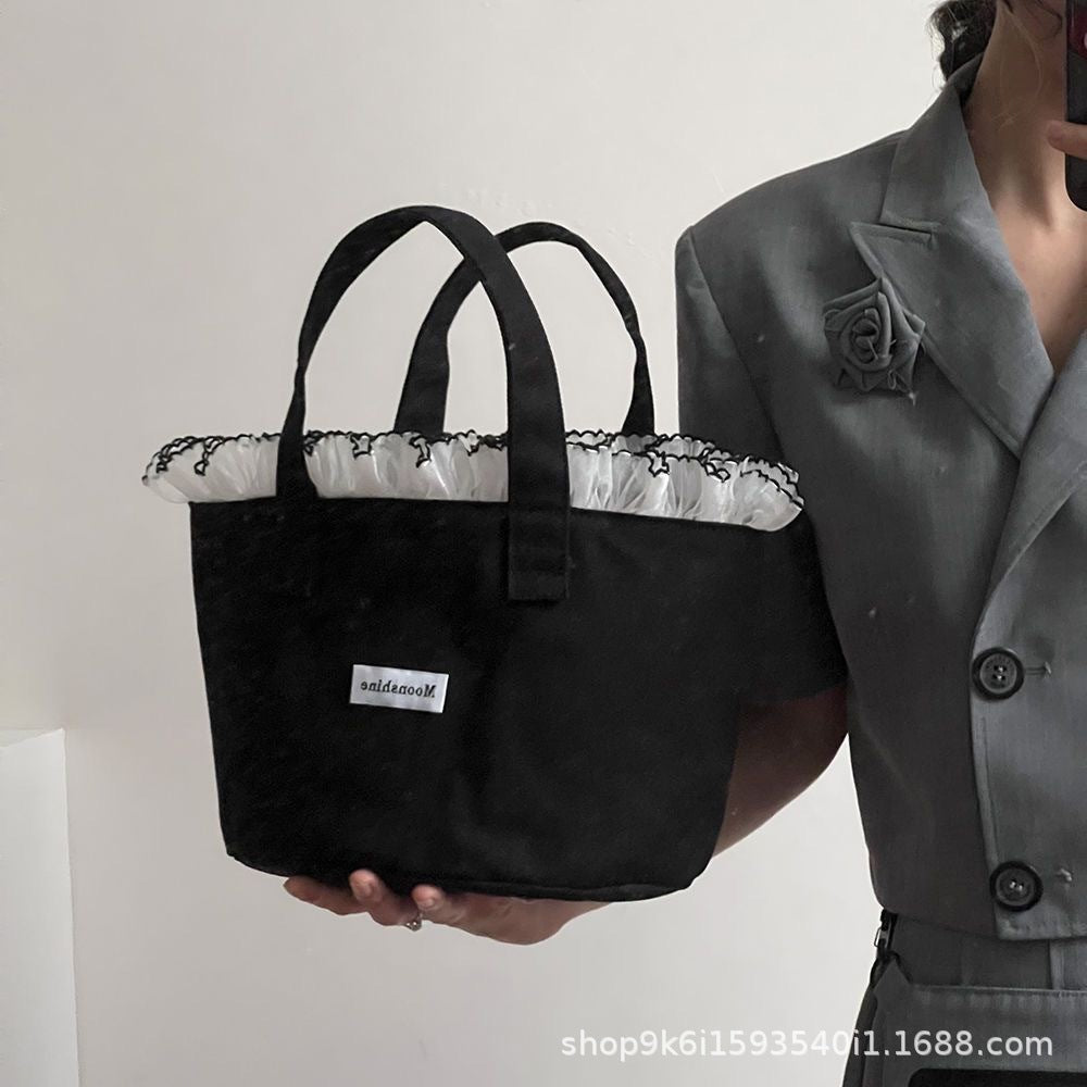 Korean Style New Lace Portable Canvas Bag Large Capacity Portable Bag