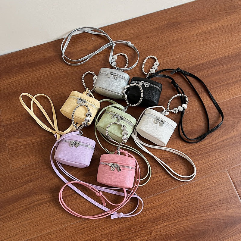 Chic Mini Box Bag with Heart Charm Chain for Women, Casual Urban Style Crossbody Handbag