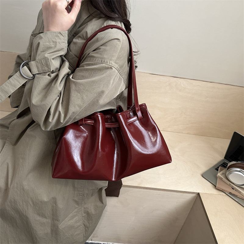 Popular Shoulder Bag Women's Pleated Tote Bag Large Capacity Pu Soft Leather Casual Handbag