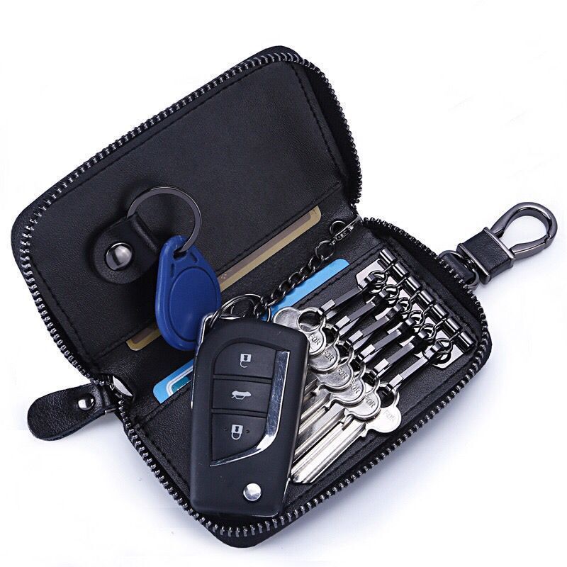 Minimalist PU Key Case with Card Holder and Carabiner Hook for Men - Perfect for Daily Use