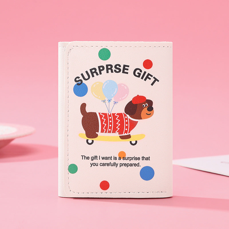 New Portable Wallet Small Large Capacity Three Fold Female Cute Cartoon Mini Purse Student Short Wallet Niche