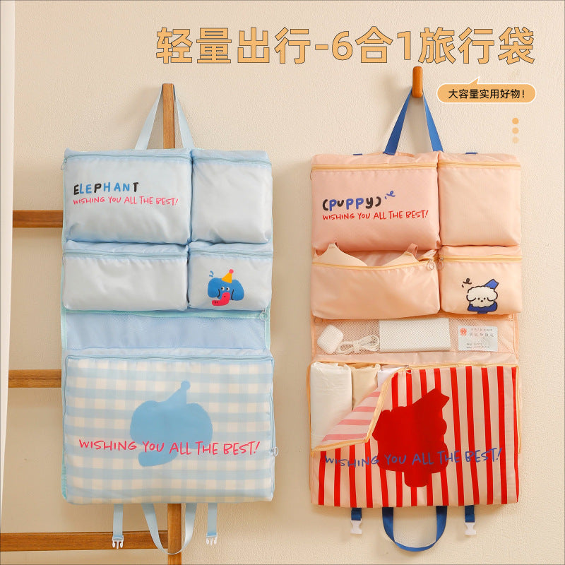 6-in-1 Travel Organizer Bag with Cute Puppy Design for Clothes, Toiletries, and Accessories - Foldable and Compact