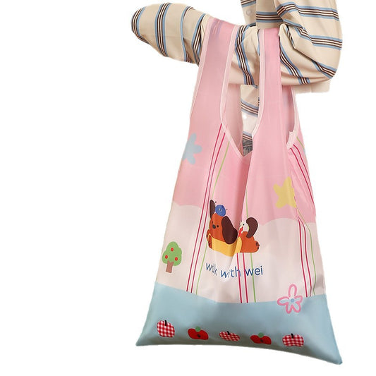 Cartoon Foldable Shopping Bag Portable Portable Large Capacity Supermarket Shopping Eco-friendly Bag Cute Cartoon Tote Bag