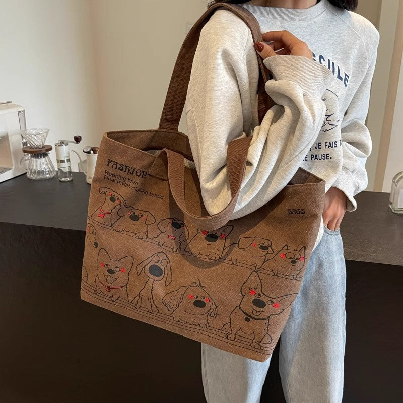 Korean Style Western Style Big Bag Women's New Casual All-Match Tote Canvas Bag Large Capacity Commuter Shoulder Bag