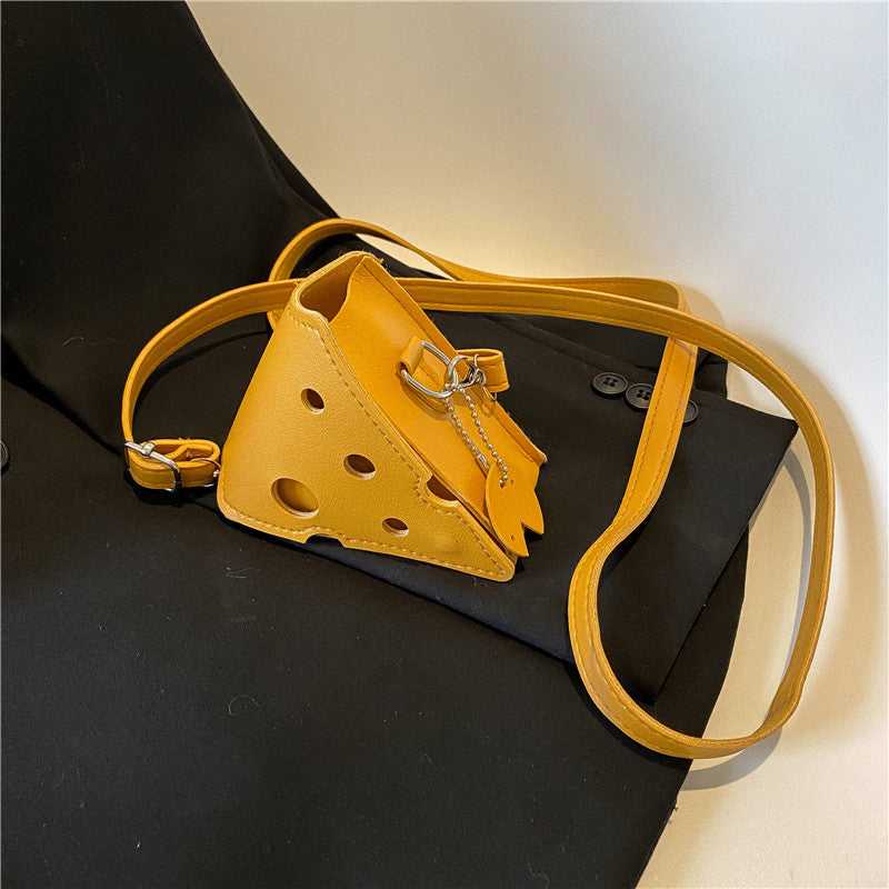 New Cute Mini Hole Cheese Triangle Lipstick Headset Crossbody Change Small Square Bag