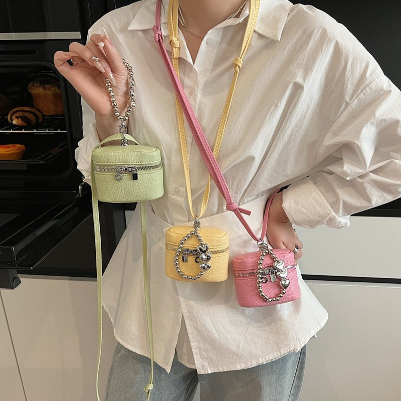 Chic Mini Box Bag with Heart Charm Chain for Women, Casual Urban Style Crossbody Handbag