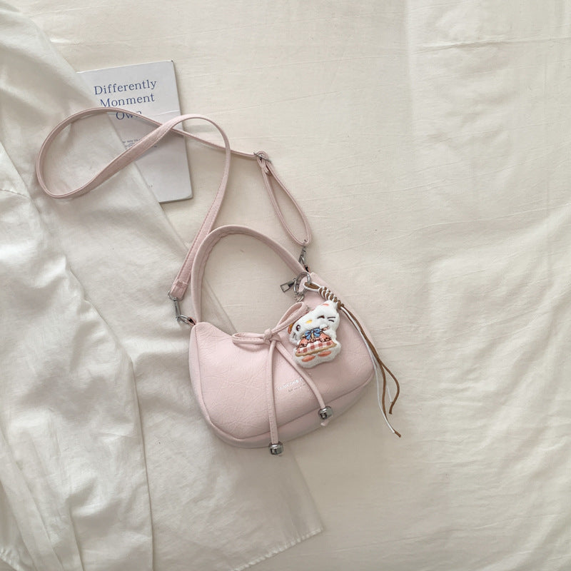 Chic Bow Detail Crossbody Bag 2026 Spring New Vintage Shoulder Bag for Women with Cute Charm and Practical Inner Pocket