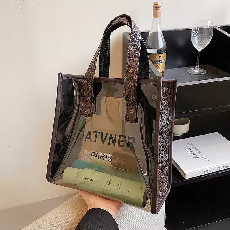 Transparent Waterproof Makeup Bag with Checkerboard Pattern, Lightweight and Large Capacity for Cosmetics Storage, Ins Style Travel Toiletry Organizer