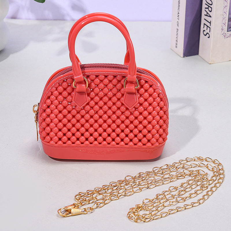 Cute Kids Beaded Handbag with Chain Strap for Girls, Fashionable Mini Shell Bag for Daily Use