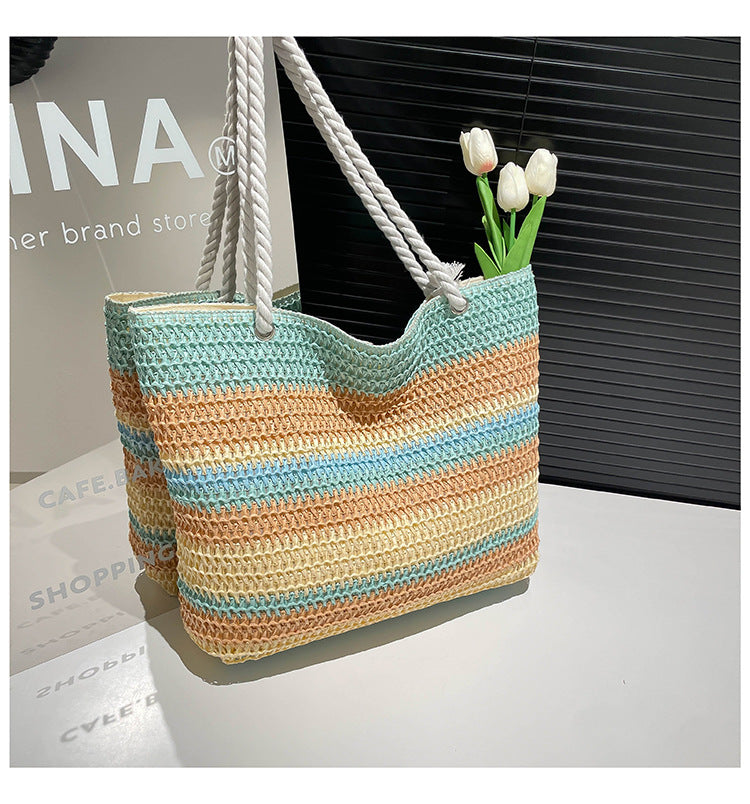 New Tote Bag High-Grade Women's Bag Shoulder Straw Bag Large Capacity Fashion Handbag out Shopping Bag