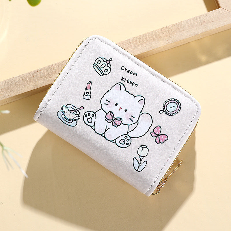 Cute Animal Print Card Holder for Women, Slim Multi-Card Wallet with Zipper, Waterproof PU Material, Perfect for Daily Use and Travel