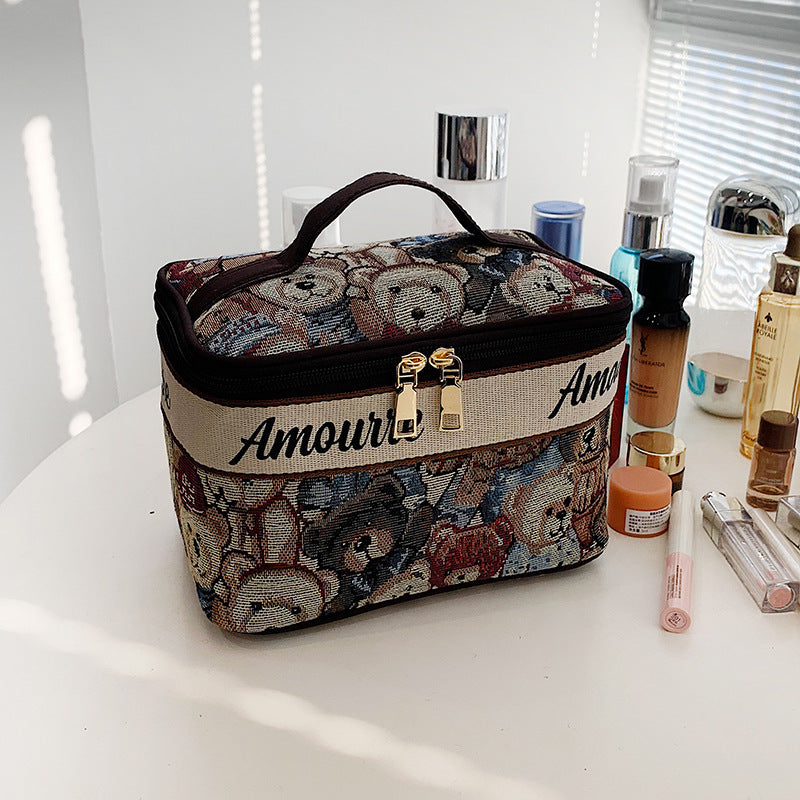 Cosmetic Bag Female Cartoon Bear Large Capacity Portable Good-looking Travel Skincare Storage Bag