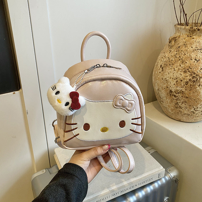 Cute Kitty Small Backpack for Girls Cartoon Backpack Japanese and Korean Style Cute Design with Bow Pendant Essential for Daily Travel