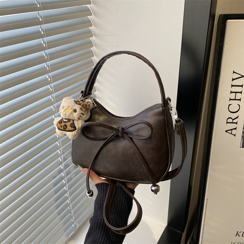 Women's Korean-Style Niche Design Bow Handbag All-Match Commute Crossbody Maillard Bag