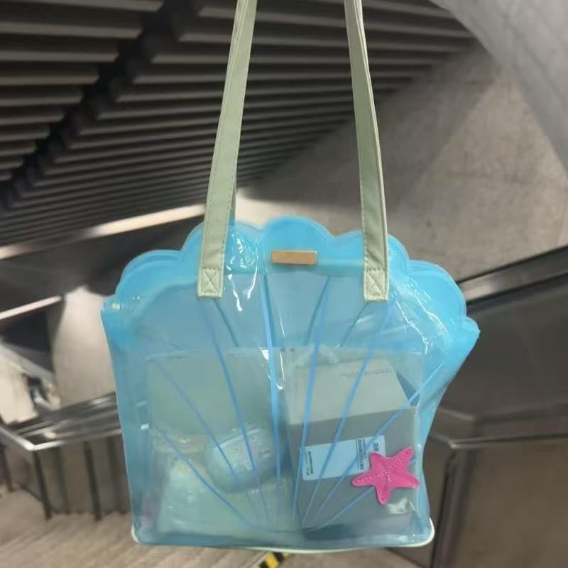Summer Transparent Shell Tote Bag with Starfish Charm, Cute and Fashionable for Daily Outings and Travel