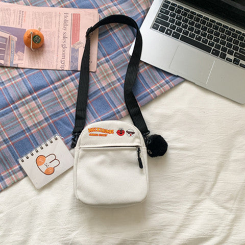 Cute Cartoon Print Canvas Crossbody Bag for Women, Street Style Small Square Bag with Zipper and Phone Pocket
