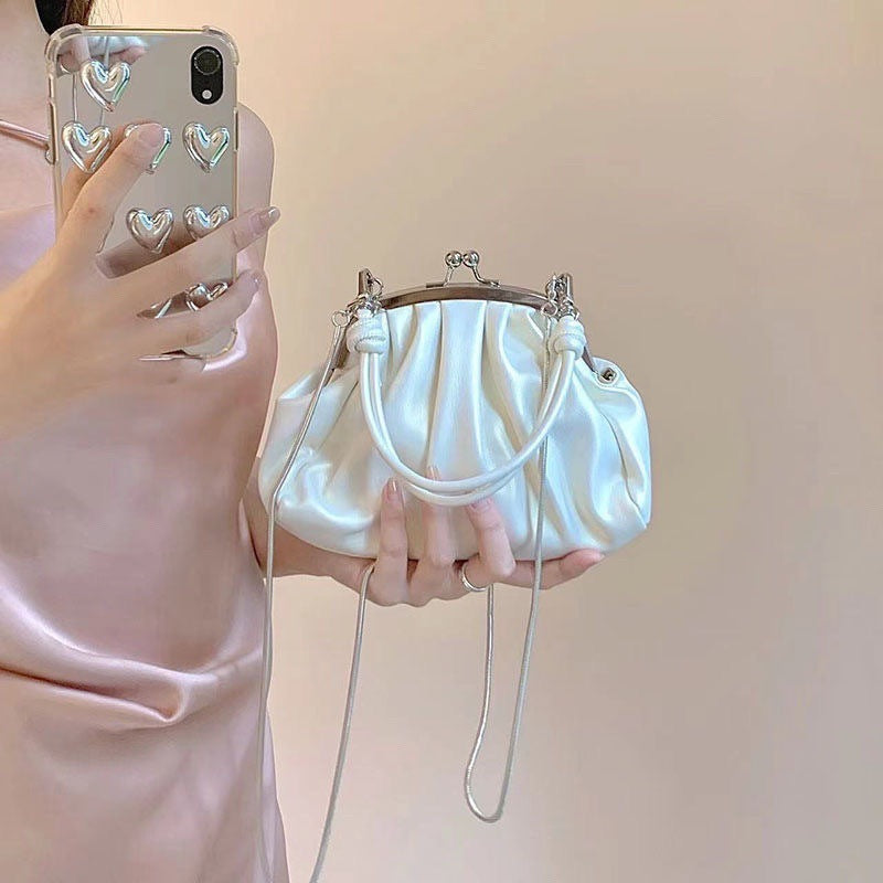 Girl Cute Pleated Clip Bag High-Grade Chain Bag New Summer Portable Crossbody Dumpling Bag