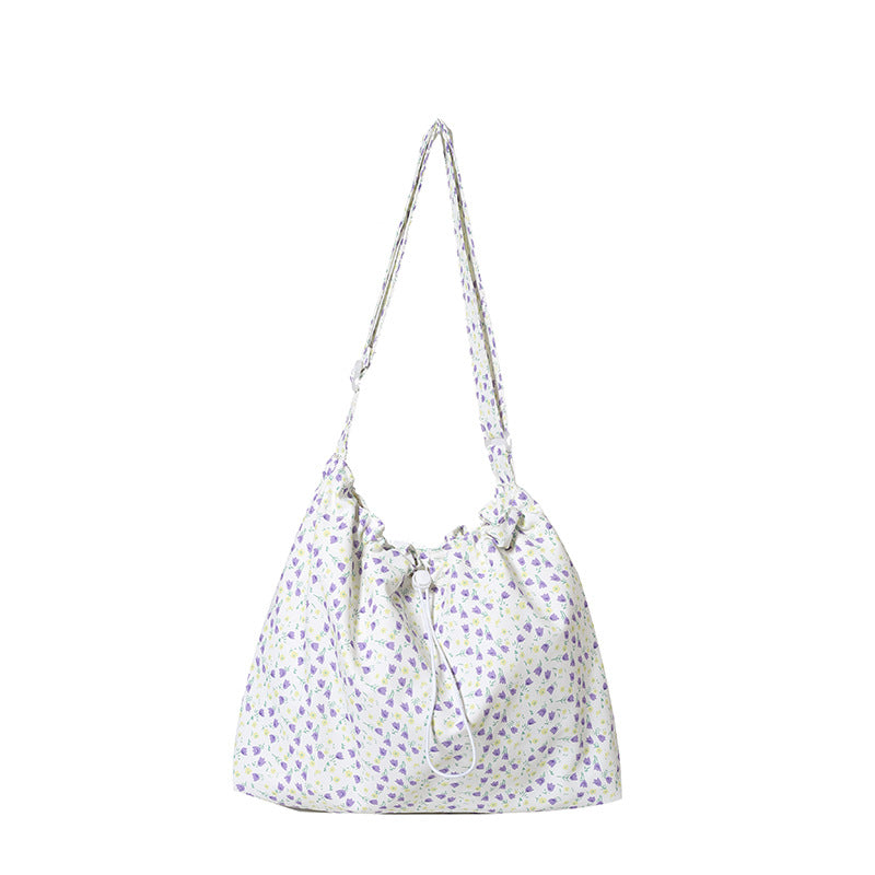 Underarm Bag Summer Drawstring Ruffle Floral Bag Women's New Korean Style Commuter Shoulder Crossbody Tote Bag
