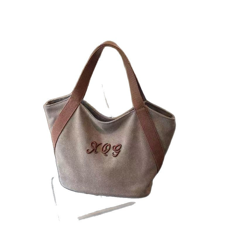 2025 New Simple Canvas Tote Bag with Embroidery Design for Daily Commute and Lunch Carry