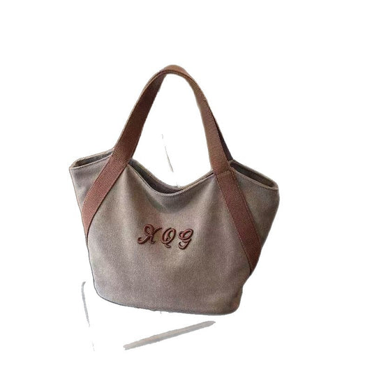 2025 New Simple Canvas Tote Bag with Embroidery Design for Daily Commute and Lunch Carry