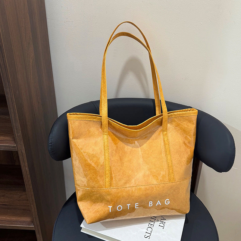 Tote Bag Commuter High-Grade Large Capacity Women's Bag PVC Tyvek All-Match Waterproof Bright Leather Shoulder Bag