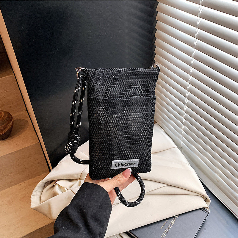 Sweet Fresh Cell Phone Bag Women's Summer New Hollow Shoulder Bag Crossbody Mesh Portable Storage Bag