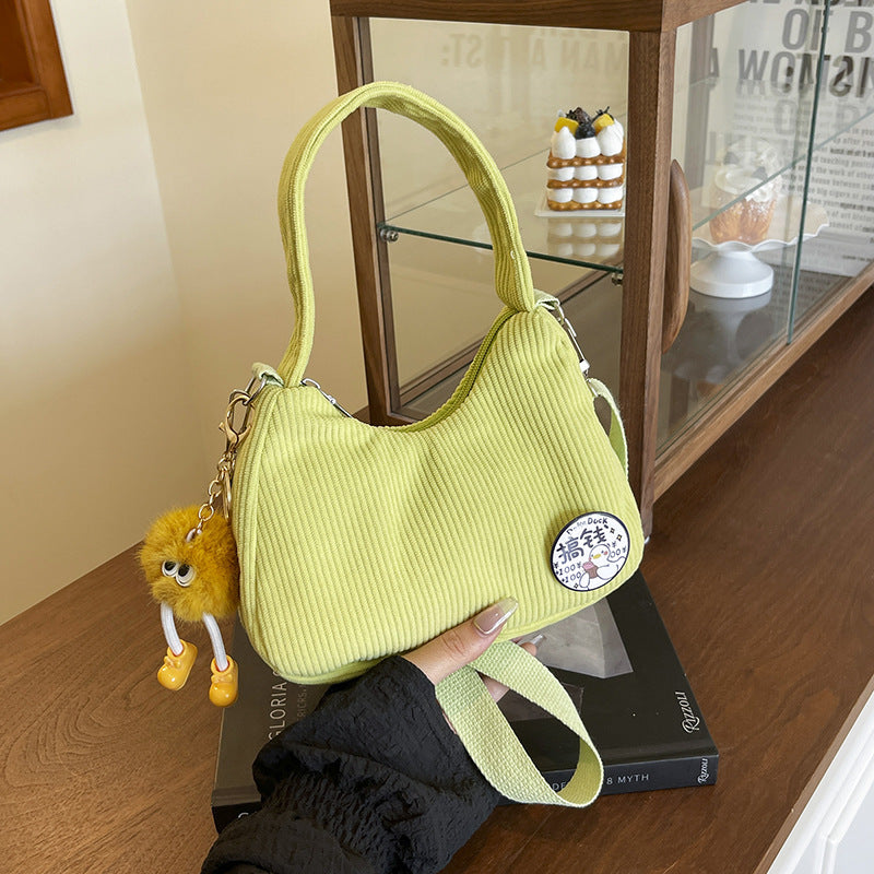 Simple Handbag Women's Cute Solid Color New Corduroy Crossbody Shoulder Commuter Fashion Bag