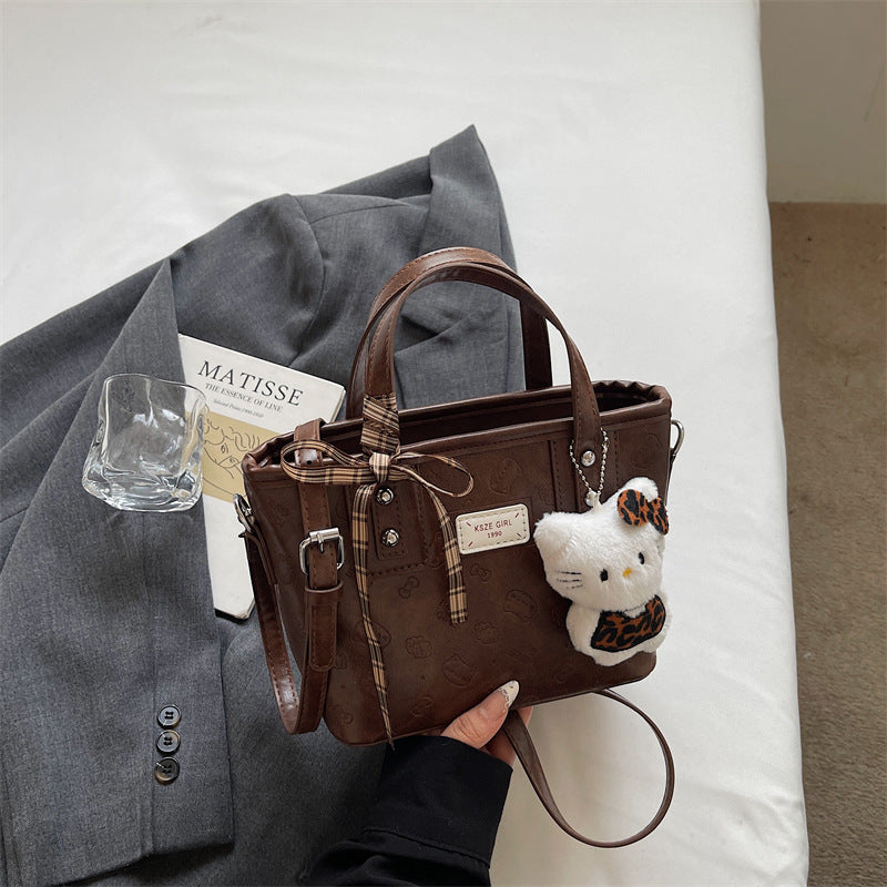 Fashion Bucket Bag Embossed Design with Cute Hang Decorations Everyday Joker Practical Shoulder Messenger Bag