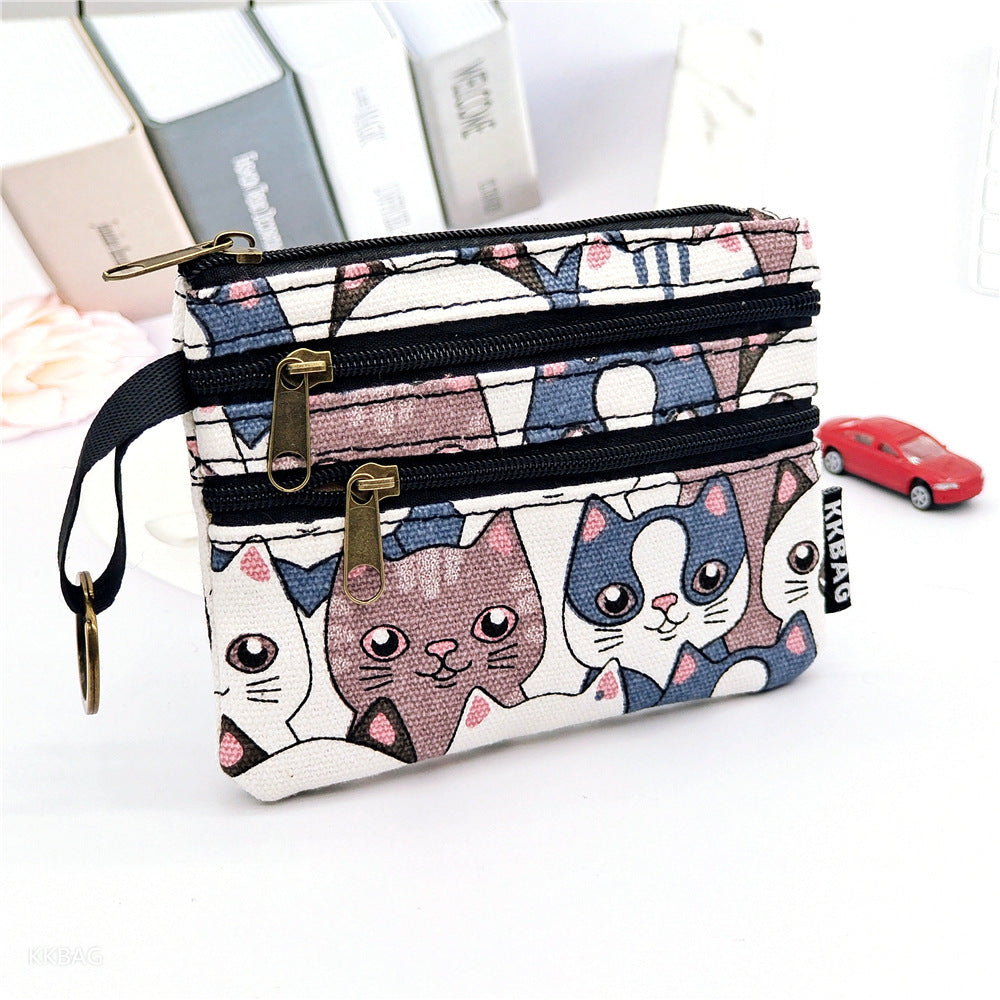 New Cartoon Three-Layer Sundries Storage Bag Summer Carry around Makeup Pouch Girls Coin Purse Key Card