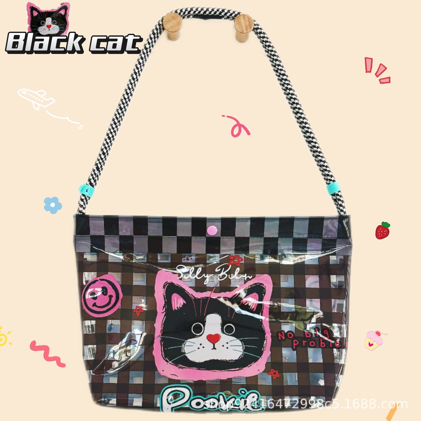 Cute Cartoon PVC Tote Bag with Waterproof Design, Large Capacity Shoulder Bag for Women and Girls, Perfect for Beach and Daily Use