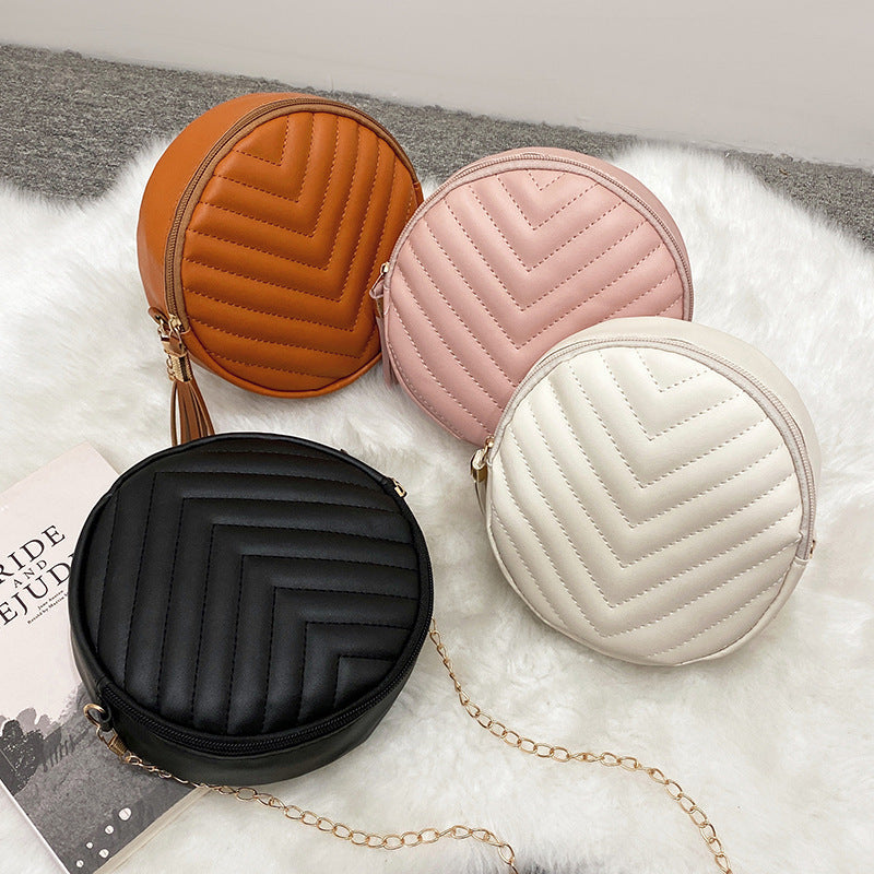 Women's Bag Summer and Autumn New Collection Embroidery Thread Korean Style Personalized Tassel Lady Crossbody Small round Shoulder Bag Fashion
