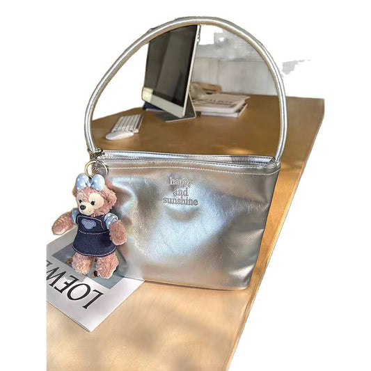 2025 New Fashion Women's PU Bucket Bag with Embroidery and Magnetic Closure, Casual Urban Style Crossbody Handbag