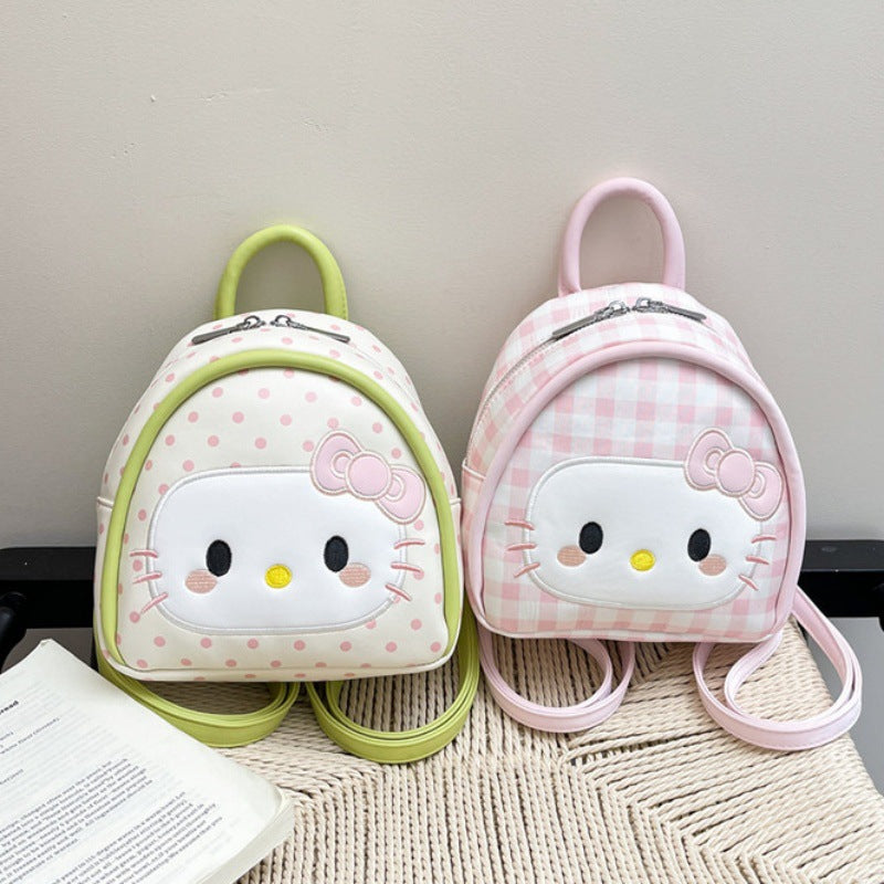 Cute Hello Kitty Backpack with Polka Dot and Checkered Design, Fashionable Kawaii Style for Daily Use and Outings