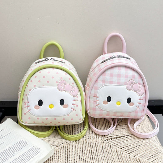 Cute Hello Kitty Backpack with Polka Dot and Checkered Design, Fashionable Kawaii Style for Daily Use and Outings
