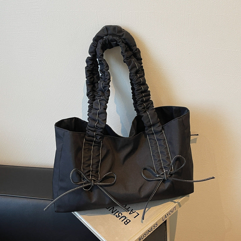 Chic Ruched Tote Bag with Bow Detailing - Large Capacity Crossbody Shoulder Bag for Daily Use