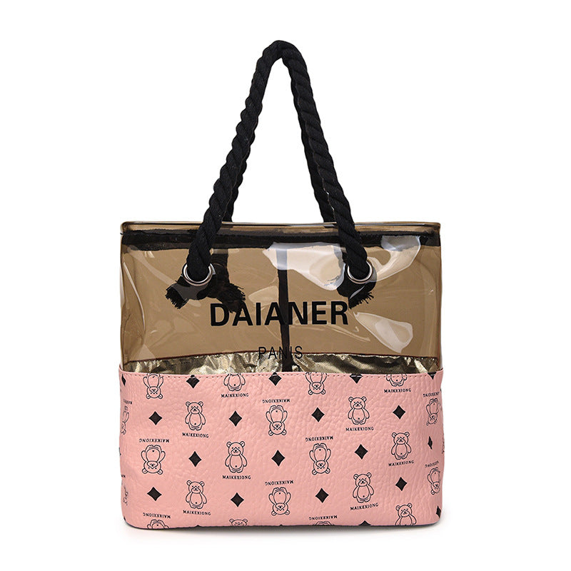 Storage Bag New Waterproof Korean Style Translucent Wash Bag Bear Printed Large Capacity Portable Cosmetic Bag
