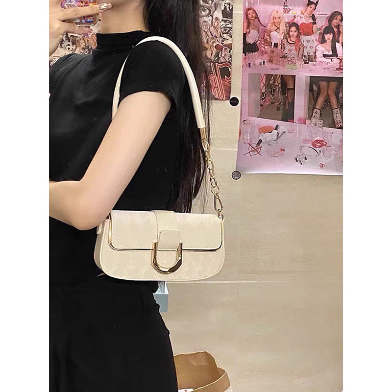 New High Simple Textured Temperament Chain Small Square Bag Women's Shoulder Fashion All-Match Underarm Messenger Bag