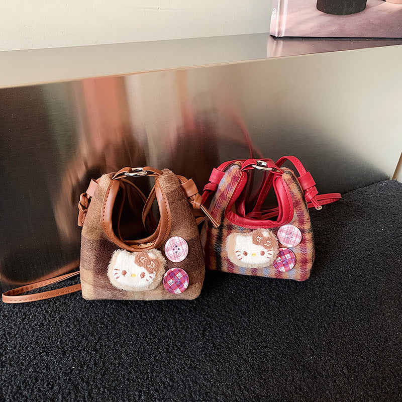 Plaid Cartoon Summer Cute Children's Bag New Handbag Girls' Shoulder Messenger Bag