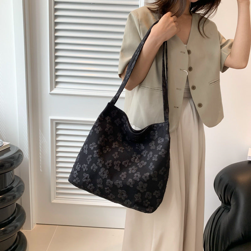 Canvas Bag Women's Summer New Simple Fairy Flower Lace Portable Literary Shoulder Bag