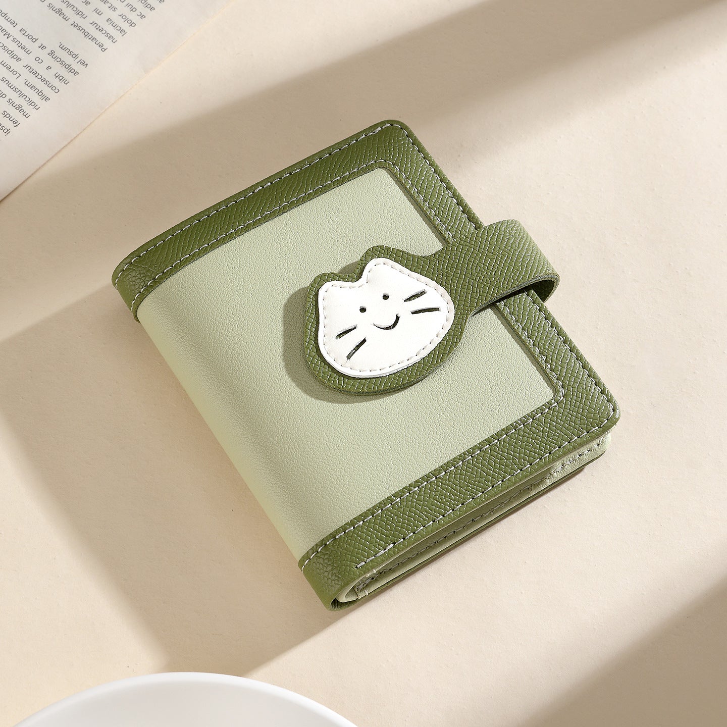 Multiple Card Slots Student Cute Cat Buckle Short Pu Wallet Simple Tri Fold Women's Wallet Wallet