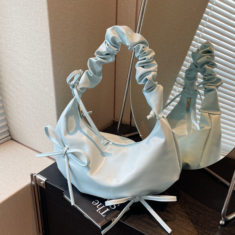 2024 New Sweet Pleated Shoulder Bag with Bow Design Soft Cloud Shape Crossbody Bag for Women