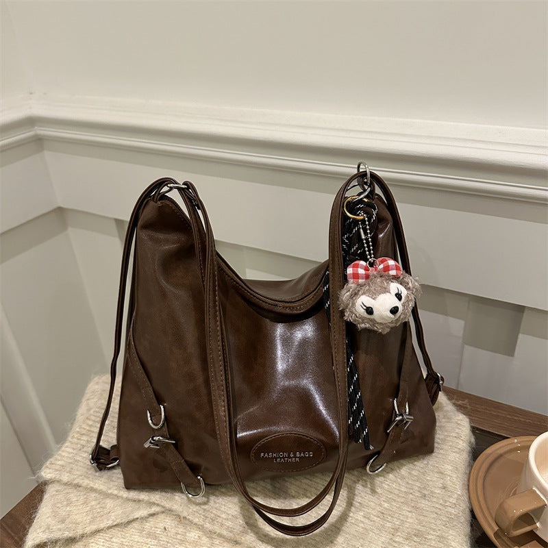 2024 Autumn Winter Fashionable Large Capacity Tote Bag for Women, Retro Stylish Shoulder Bag with Cute Charm, Urban Minimalist Design