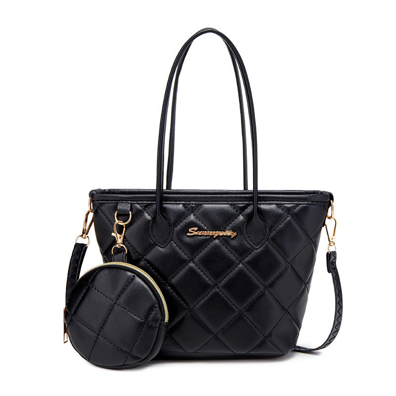 Vegetable Basket Handbag Niche Rhombus Textured Bucket Bag Two-Piece Set Bag Hot Sale Straw Bag Women